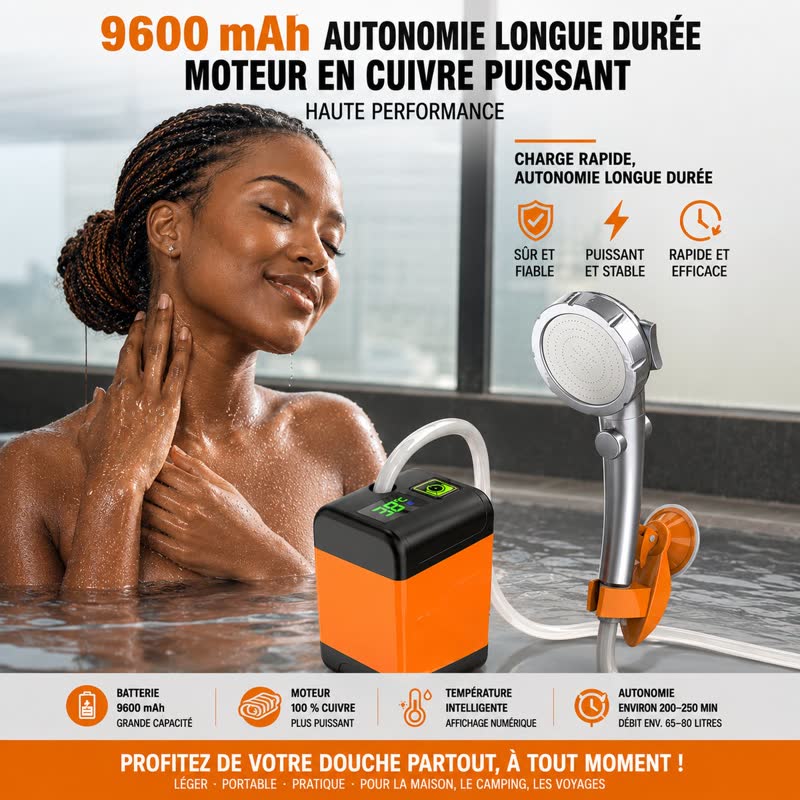 AquaJet — douche portable rechargeable avec pommeau